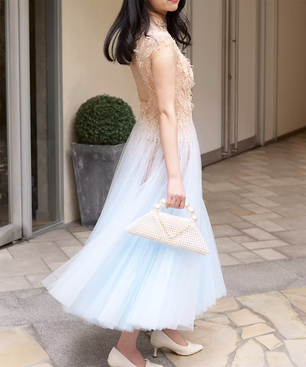 ブルーオンブレカットアウトレースドレス画像_1879 - モデル身長：159cm