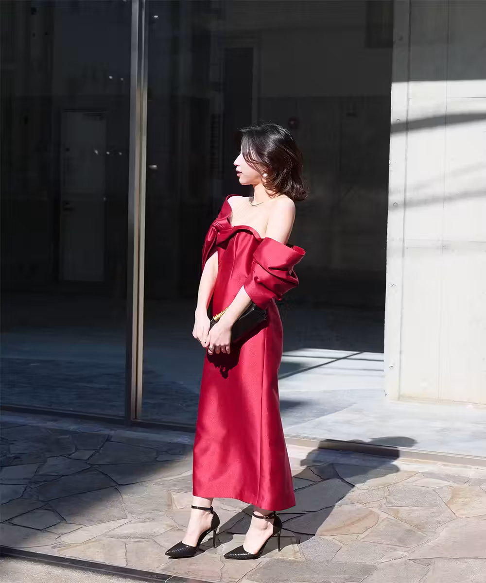 レッドビッグリボンドレス画像_1909 - モデル身長：159cm