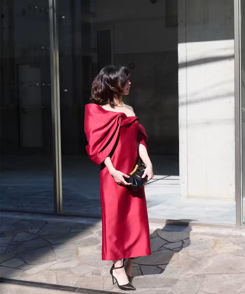 レッドビッグリボンドレス画像_1912 - モデル身長：159cm