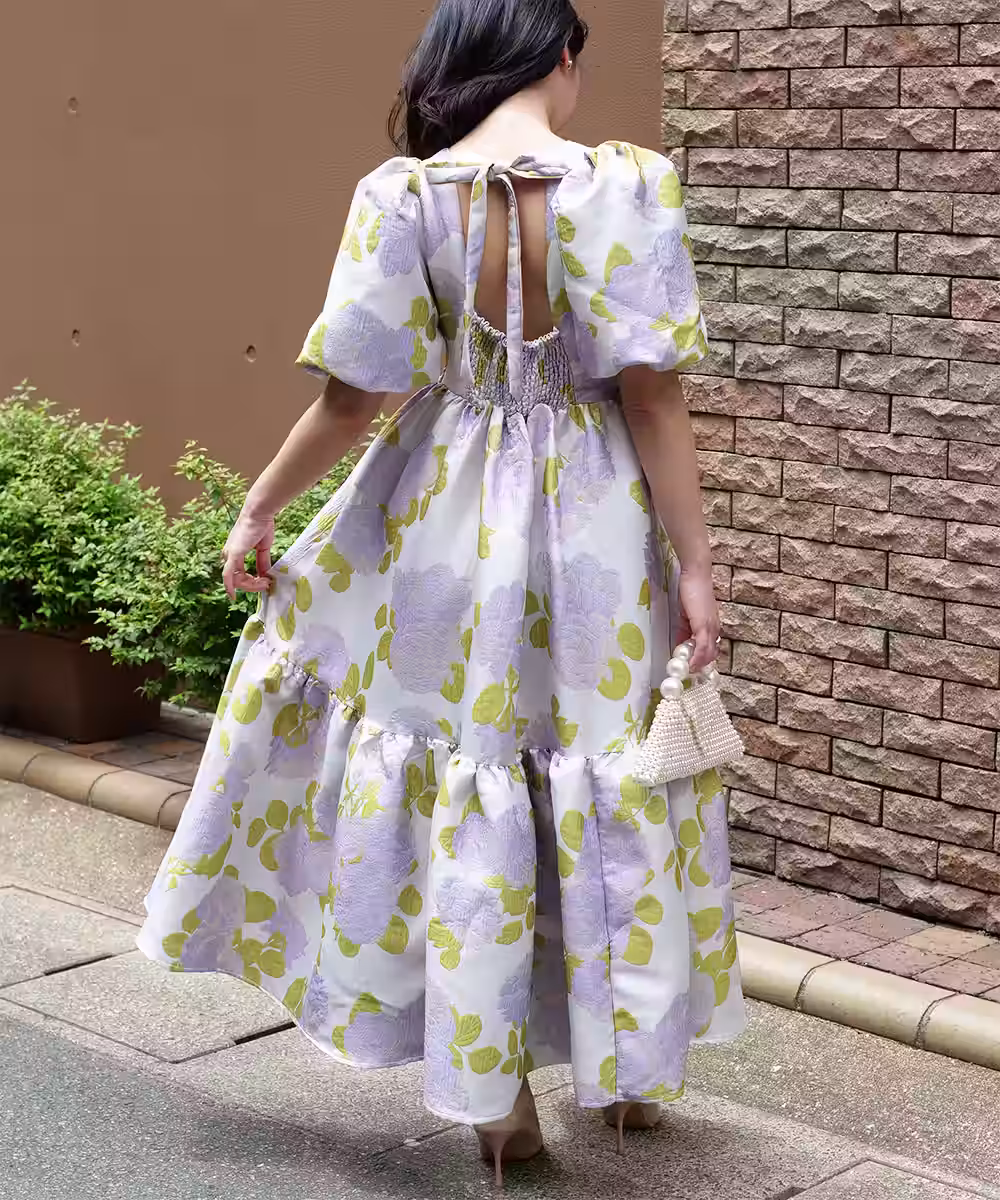 フィグフローラジャカードミディドレス画像_2067 - モデル身長：159cm