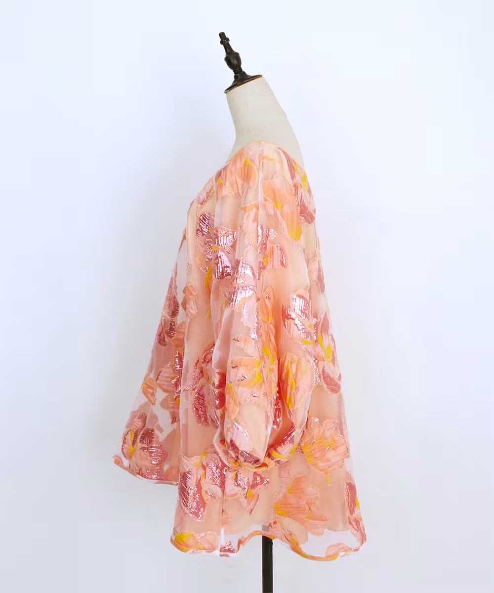 GOOD LUCK DRESS  -サンセットマグノリアフローラルオーガンザ-画像_1226 - モデル身長:159cm