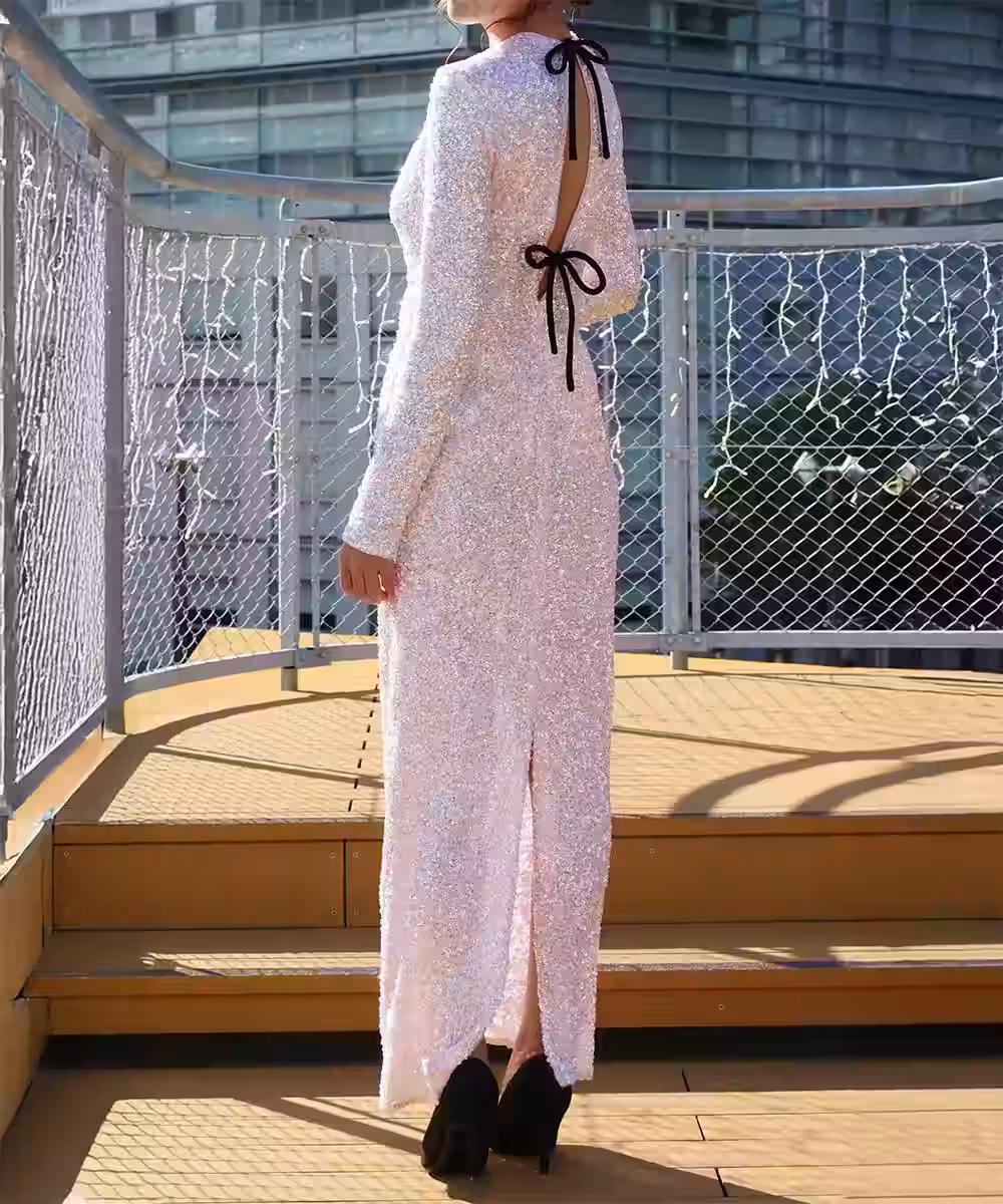 3D SEQUINSマキシドレス画像_1234 - モデル身長:168cm