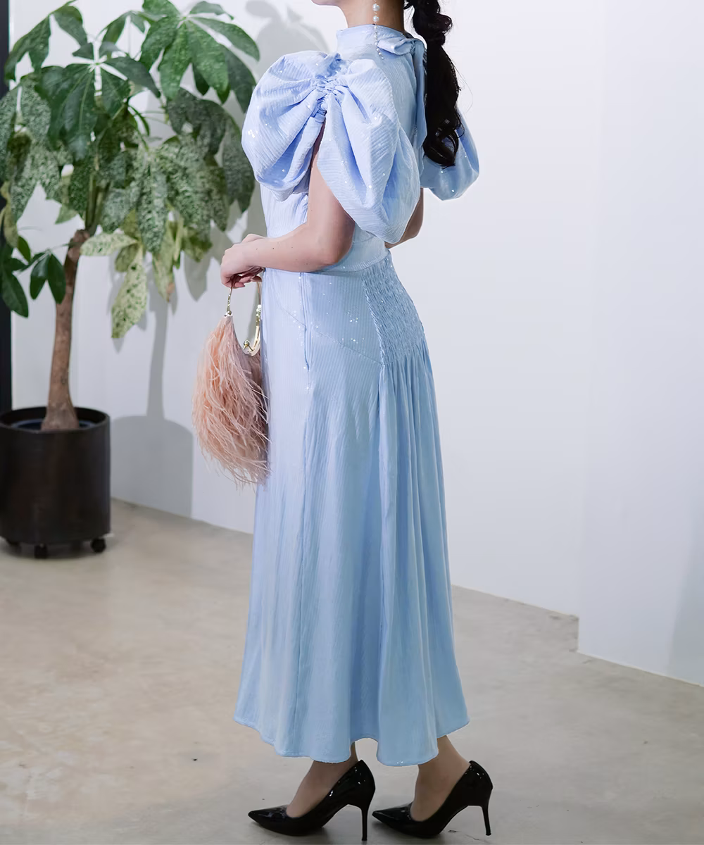 スパンコールクレープミディドレス画像_1547 - モデル身長:159cm