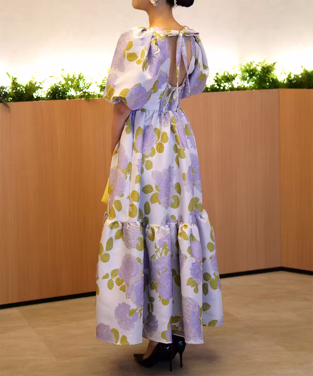 フィグフローラジャカードミディドレス画像_2107 - モデル身長：159cm