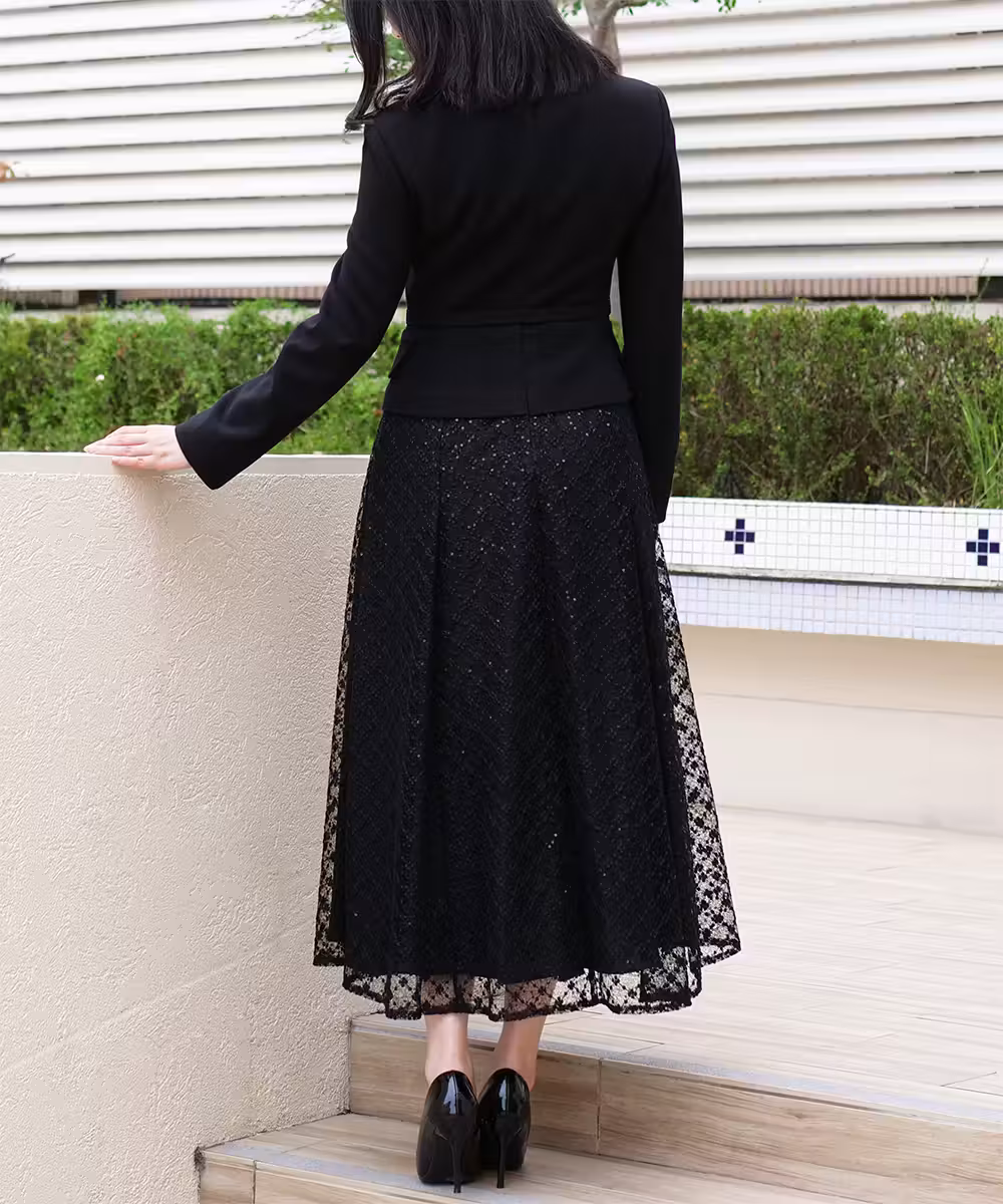 レーススカートジャケットドレス画像_2154 - モデル身長：159cm