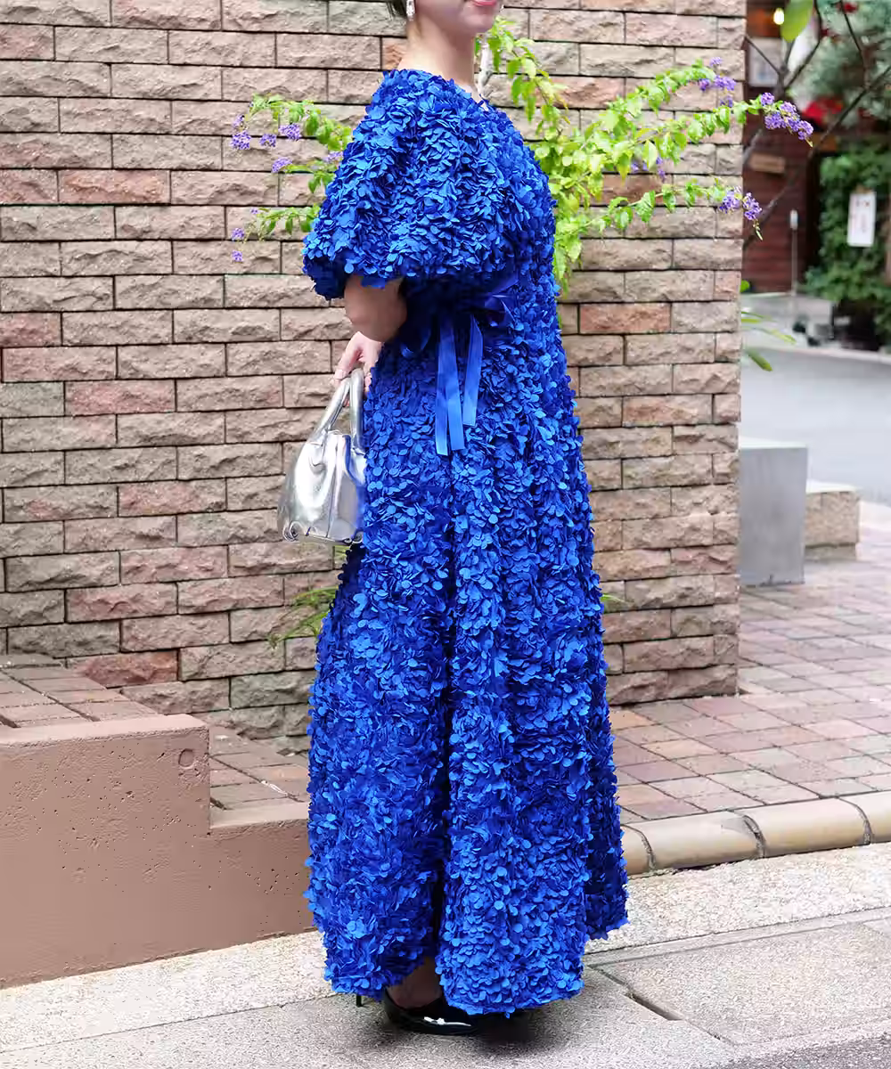 インディゴブルームミディドレス画像_2179 - モデル身長：159cm