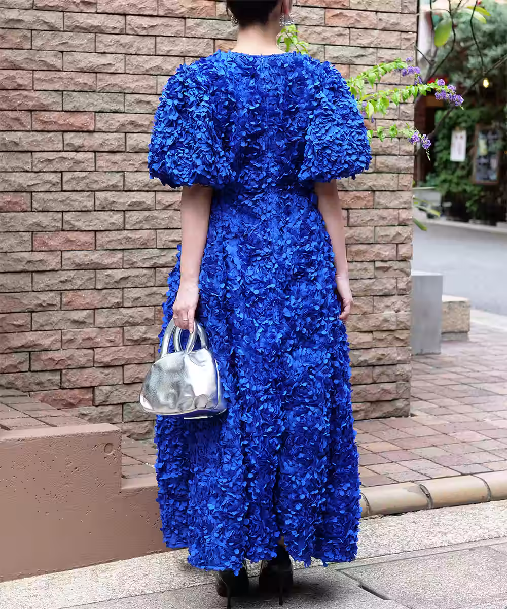 インディゴブルームミディドレス画像_2180 - モデル身長：159cm