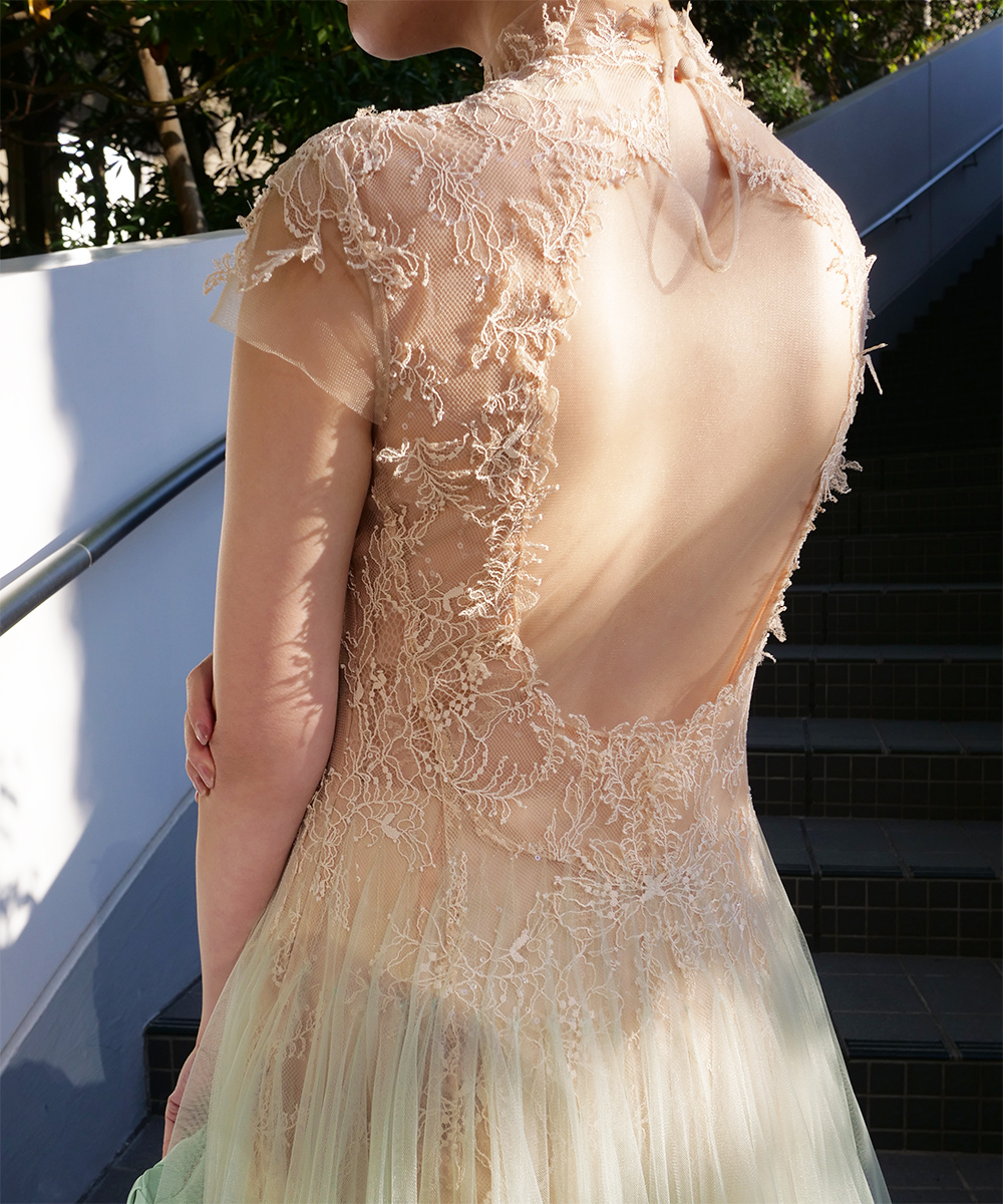 ミントオンブレカットアウトレースドレス画像_1875 - モデル身長：159cm